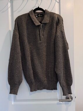 Taupe Knit Polo Sweater - Men's Wool